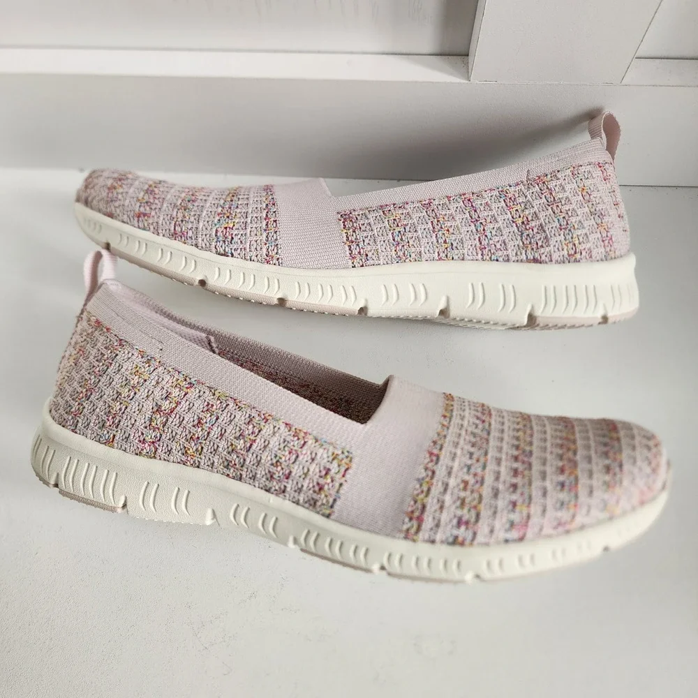 Skechers Active Be Cool 9.5 Slip On Walking Shoes Pink Multi Confetti Woven  NEW